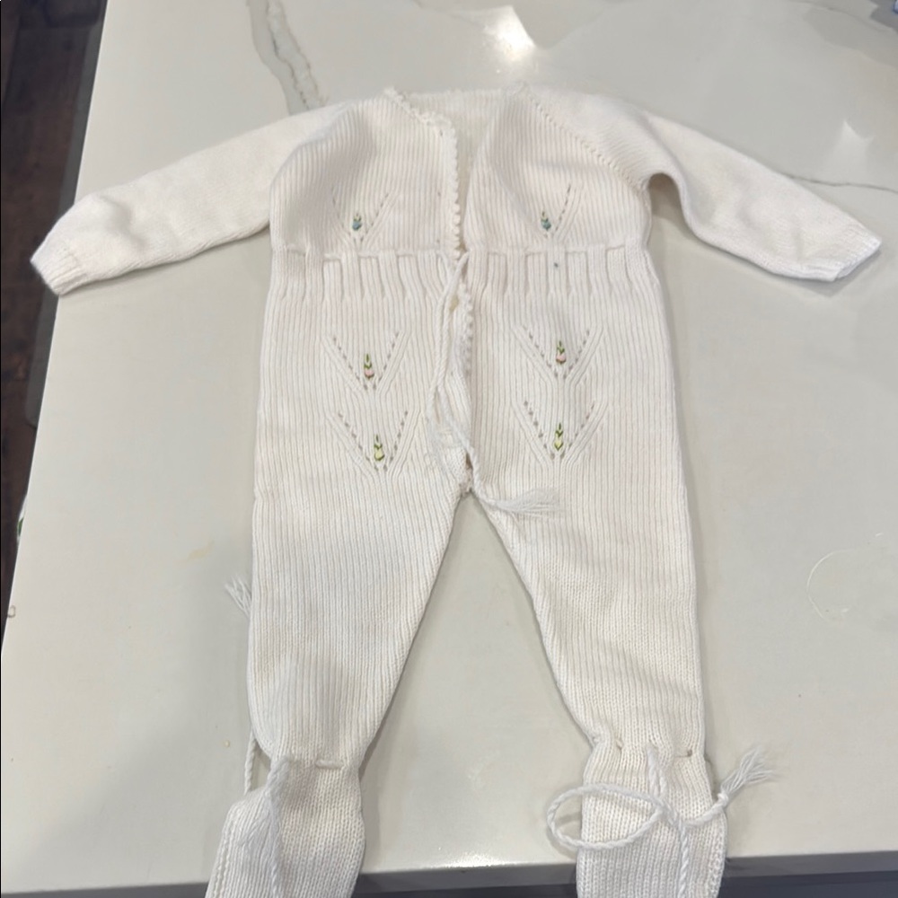 Cozy White Knit Baby One Piece
